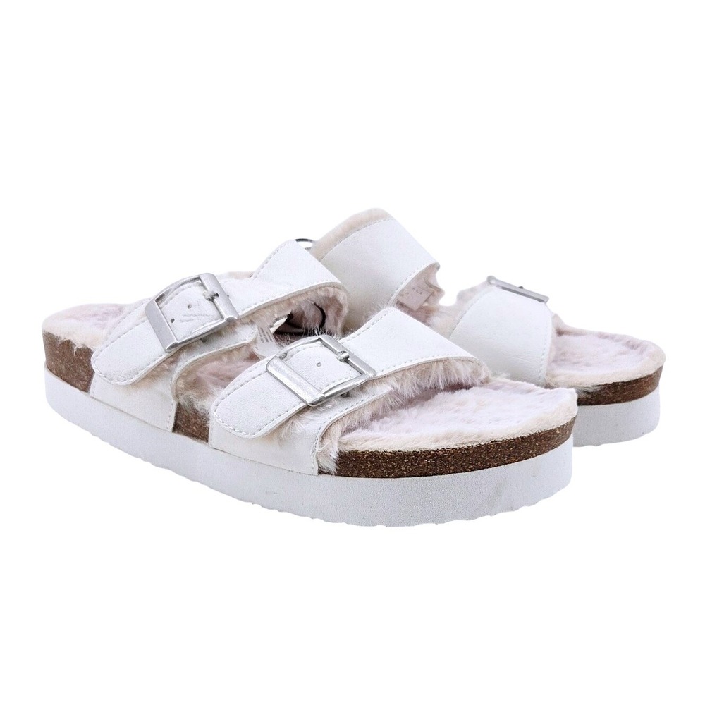 NWT Aeropostale Faux Fur Double-Strap Cork‎ Slide Sandal - Size 8